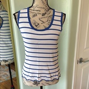 Preston & York White and Blue Fitted Ribbed Tank Top